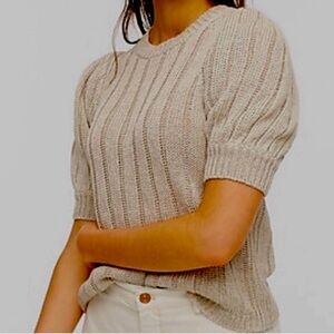 J. Crew Short Puff sleeved Linen sweater Beige Women’s L Neutral
